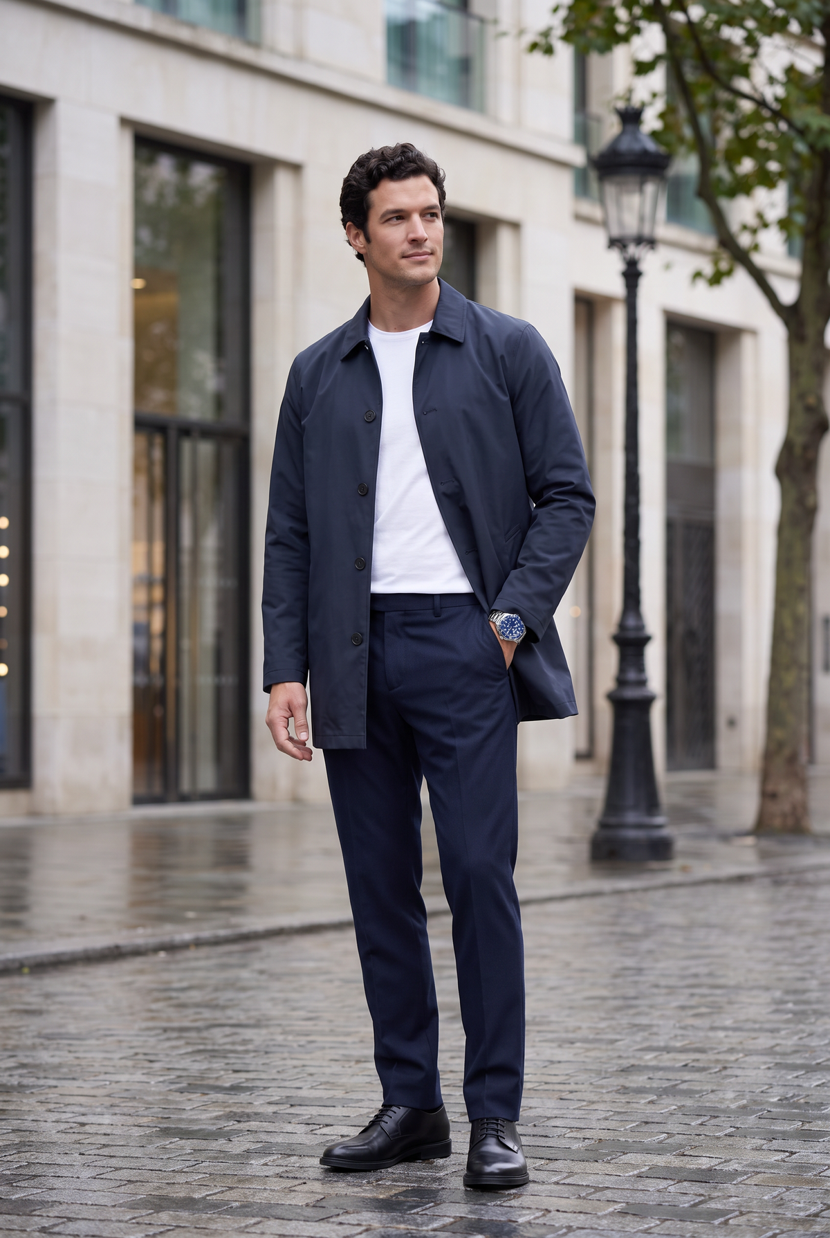 Contemporary Short Trench Coat for Men with Waterproof Fabric | Stylish Layering for Rainy Days 8