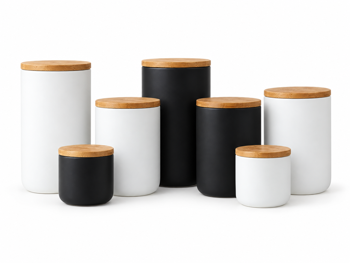 Airtight Ceramic Storage Jar with Wood Lid, view 7
