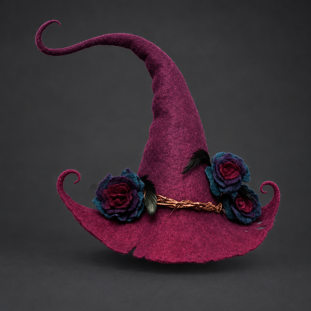 Hexwood felt witch hat in Rose Purple