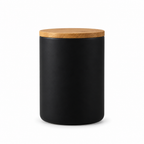 Airtight Ceramic Storage Jar with Wood Lid in Black Small