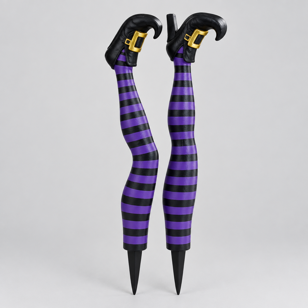 Witch Leg Stakes, Colourful Resin Garden Decor in purple and black