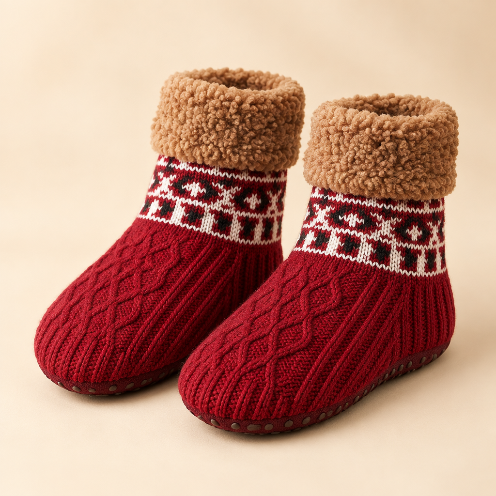 Knitted Slipper Socks in Red