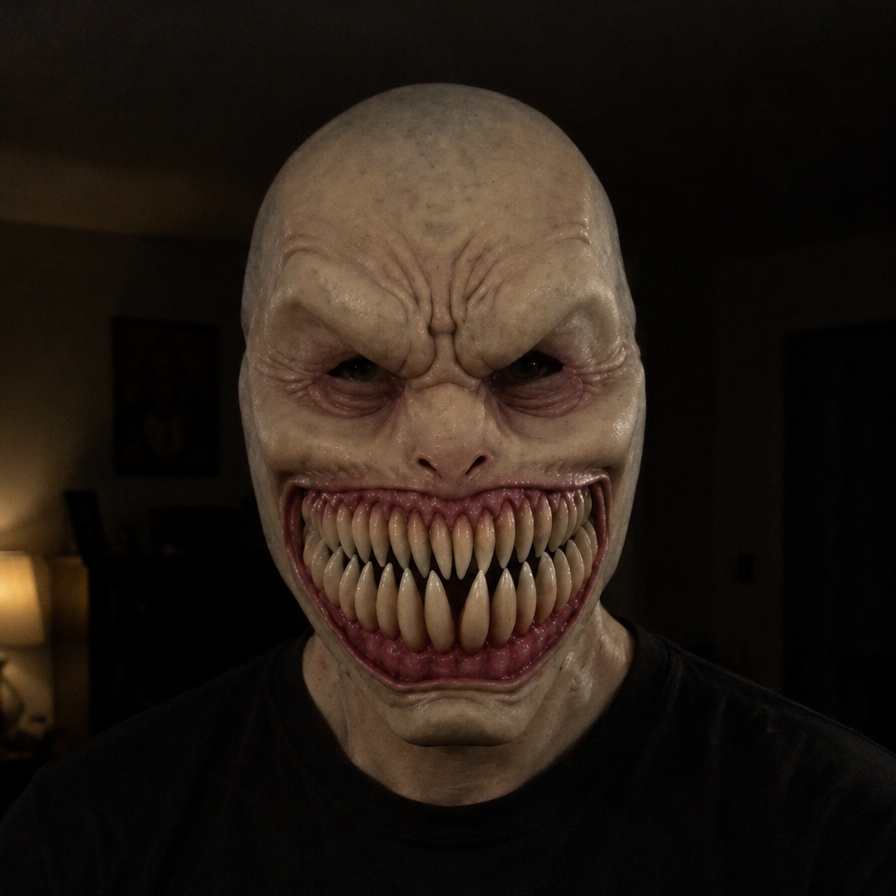 Realistic Full Face Latex Mask for Halloween & Cosplay in Monster – Fangs (Angry Brow Style)