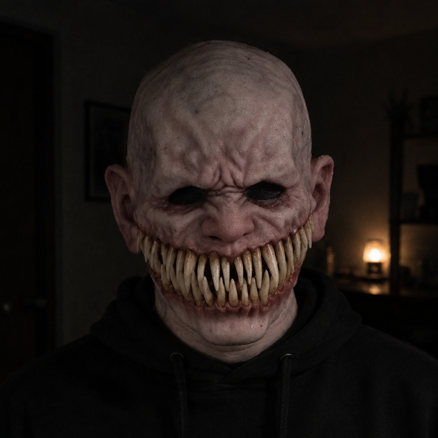 Realistic Full Face Latex Mask for Halloween & Cosplay in Monster – Fangs (Closed-Eye Style)