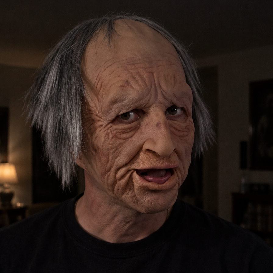 Realistic Full Face Latex Mask for Halloween & Cosplay in Old Man – Thin Grey Hair, Lifelike Eyes