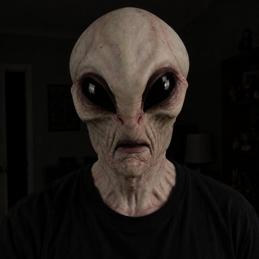 Realistic Full Face Latex Mask for Halloween & Cosplay in Alien – Pale Grey Skin