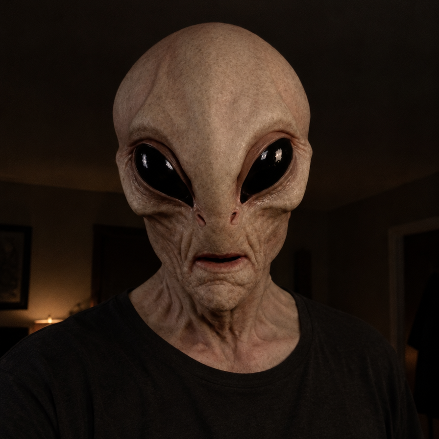 Realistic Full Face Latex Mask for Halloween & Cosplay in Alien – Tan/Smooth Skin