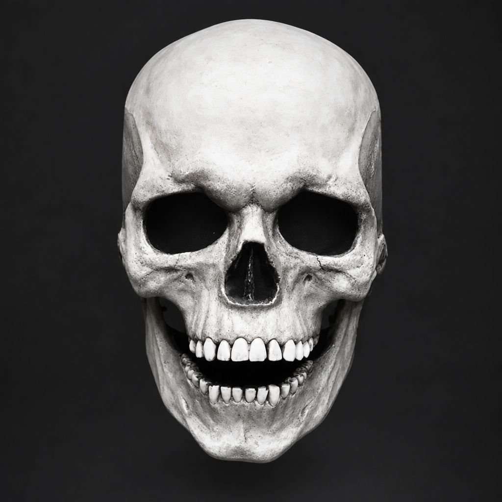 Full Head Skull Mask with Movable Jaw in White