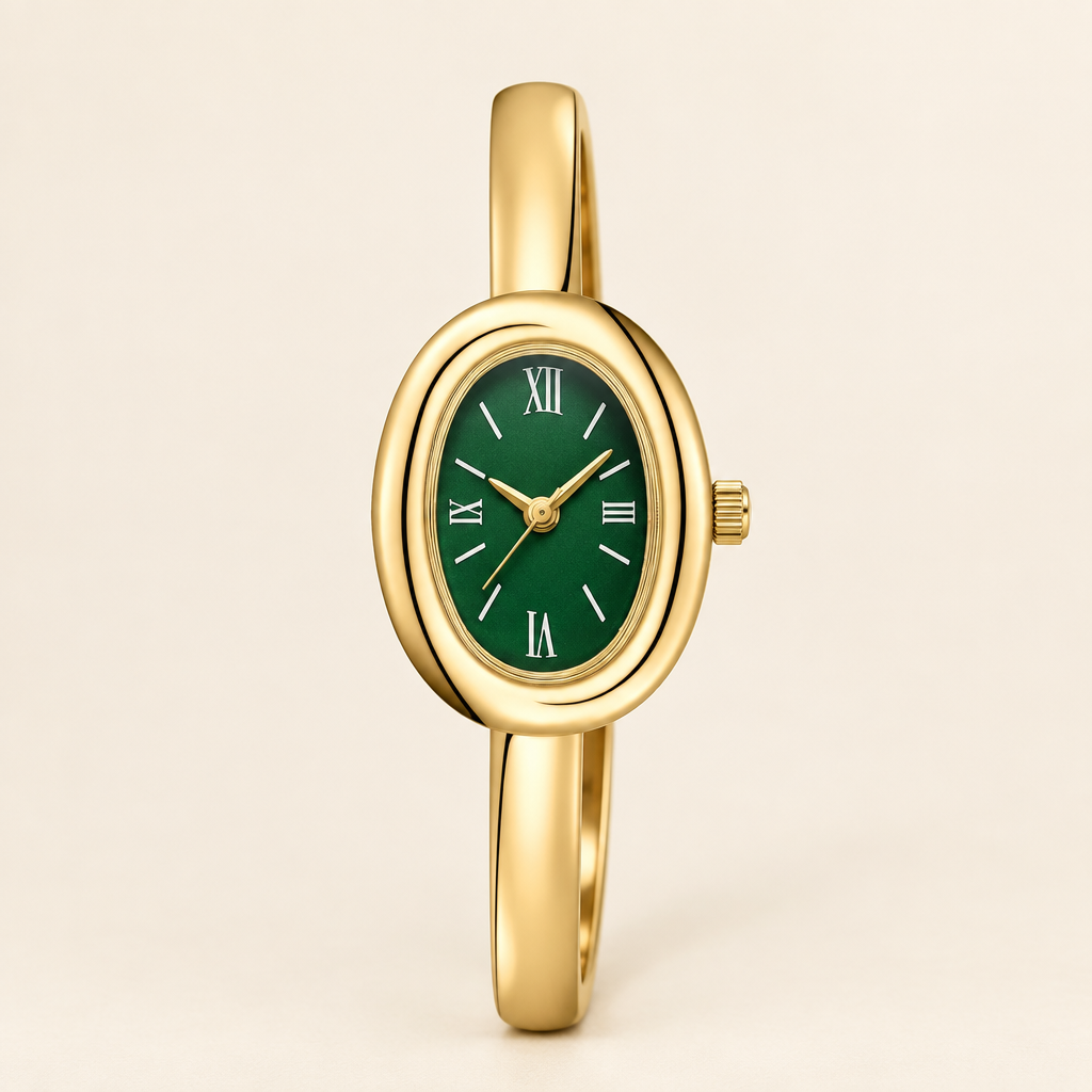 Aurora Oval Bangle Watch in Gold-Green