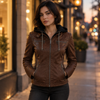 Sierra women's hooded faux leather jacket, view 7