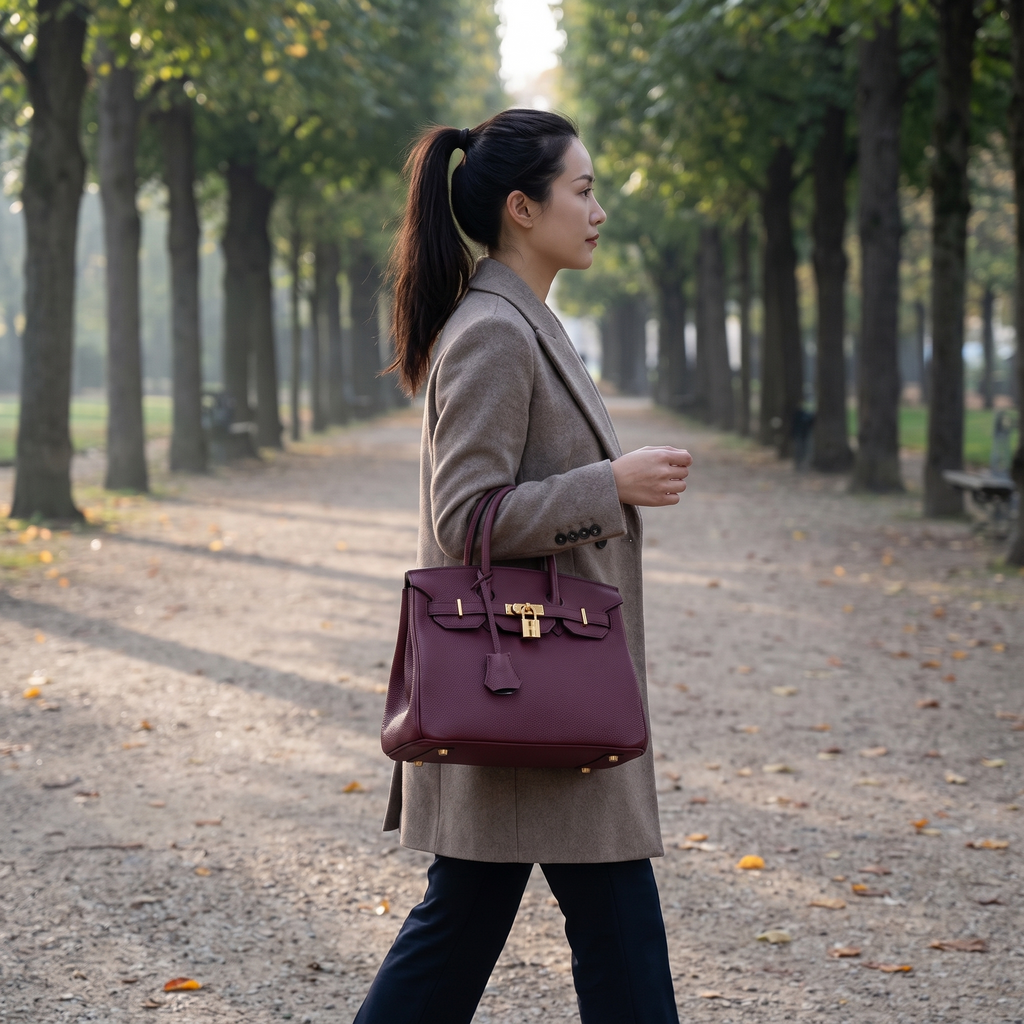 Structured Handbag with Textured Faux Leather & Gold-Tone Hardware, view 5