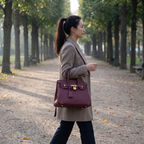 Structured Handbag with Textured Faux Leather & Gold-Tone Hardware, view 5