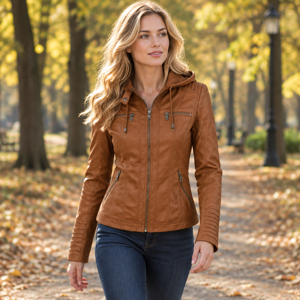 Sierra women's hooded faux leather jacket