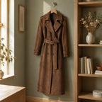 Belgravia women's long faux suede trench coat, view 6