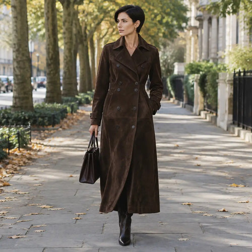 Belgravia women's long faux suede trench coat
