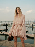 Larkspur women's blush chiffon ruffle dress, view 5