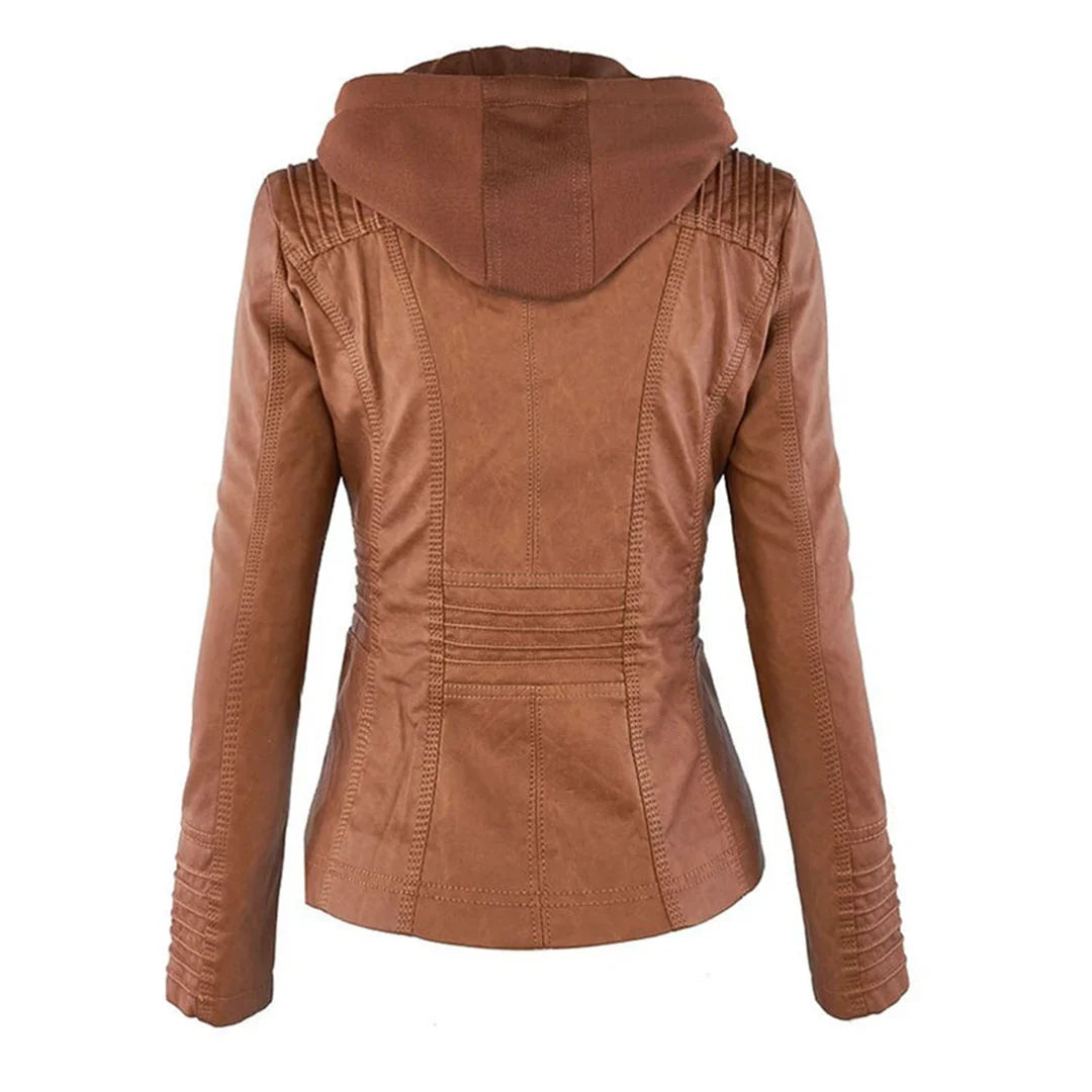 Sierra women's hooded faux leather jacket, view 6