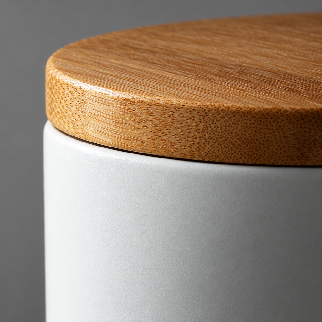 Airtight Ceramic Storage Jar with Wood Lid, view 3