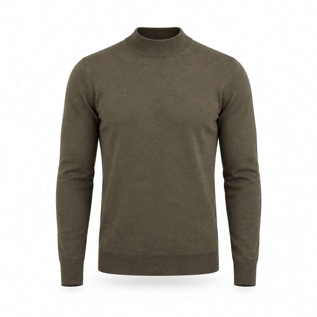 Hendrix men's cotton mock neck jumper in Khaki