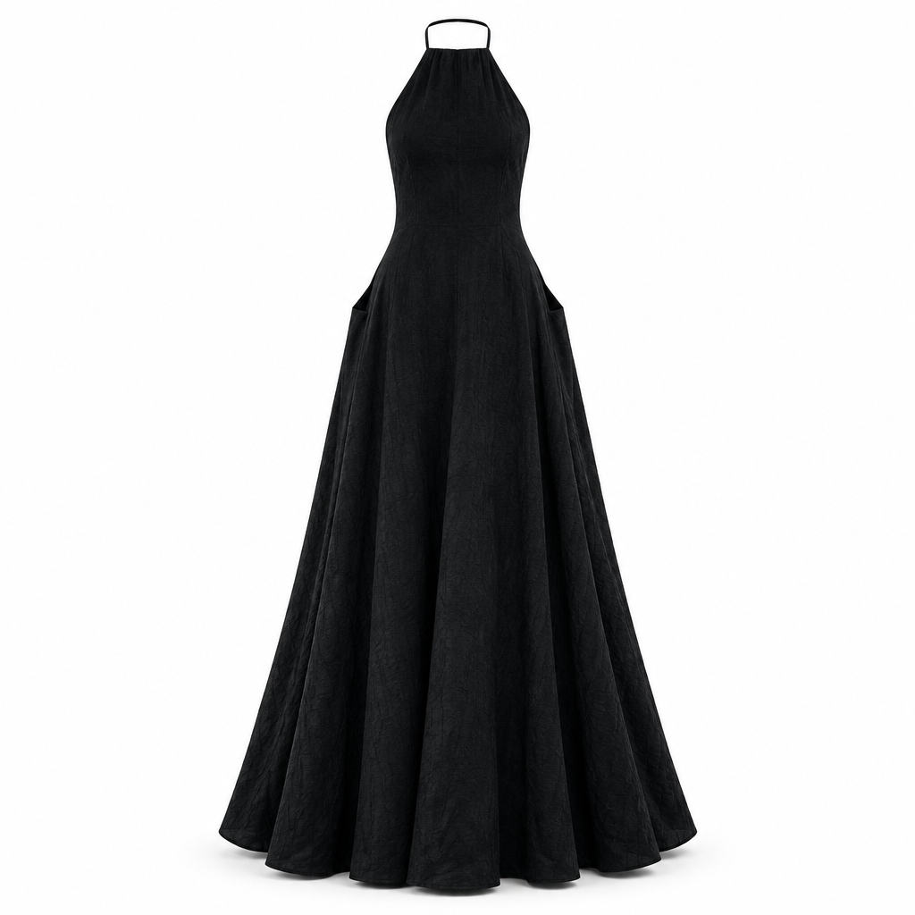 Isla women's linen blend halter maxi dress in Black
