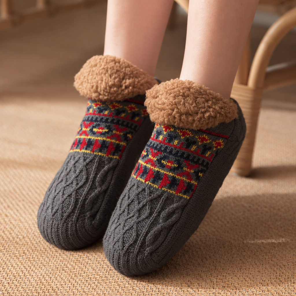 Knitted Slipper Socks in Grey