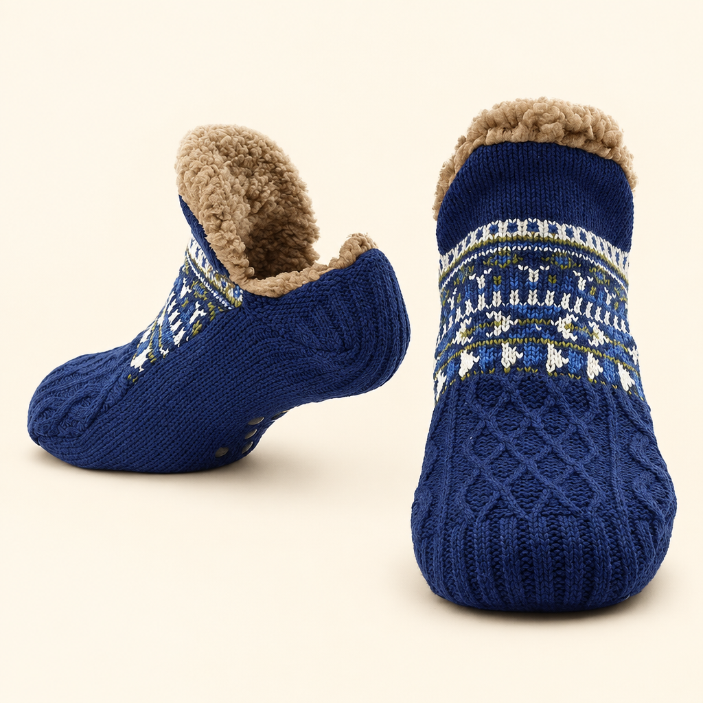 Knitted Slipper Socks in Blue