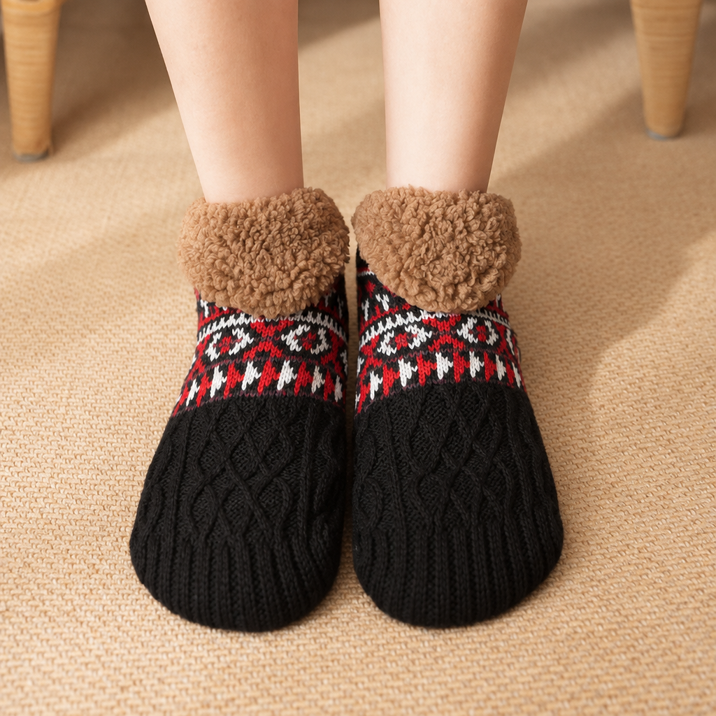 Knitted Slipper Socks in Black