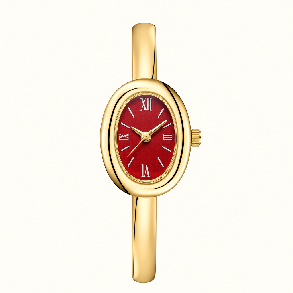 Aurora Oval Bangle Watch in Gold-Red