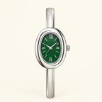 Aurora Oval Bangle Watch in Silver-Green
