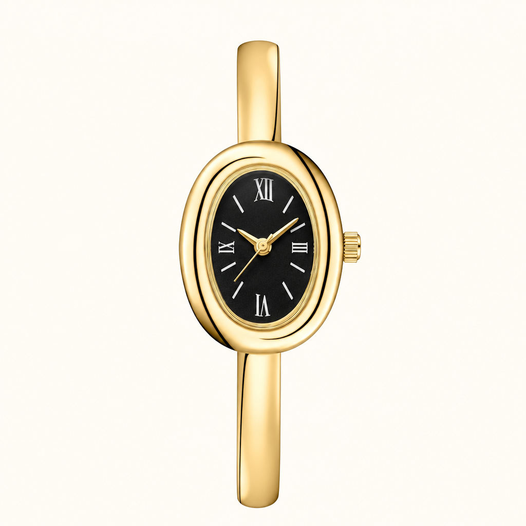 Aurora Oval Bangle Watch in Gold-Black