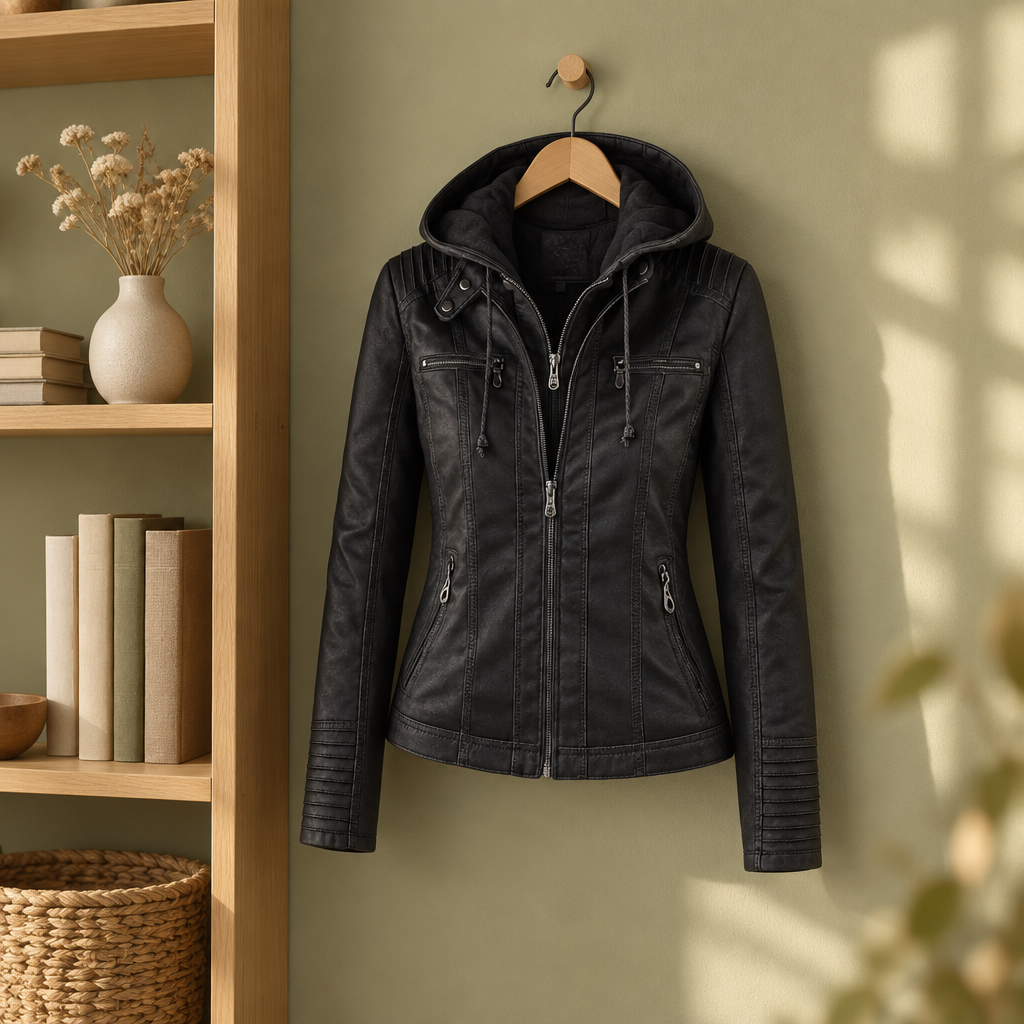 Sierra women's hooded faux leather jacket, view 9