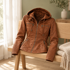 Sierra women's hooded faux leather jacket, view 3
