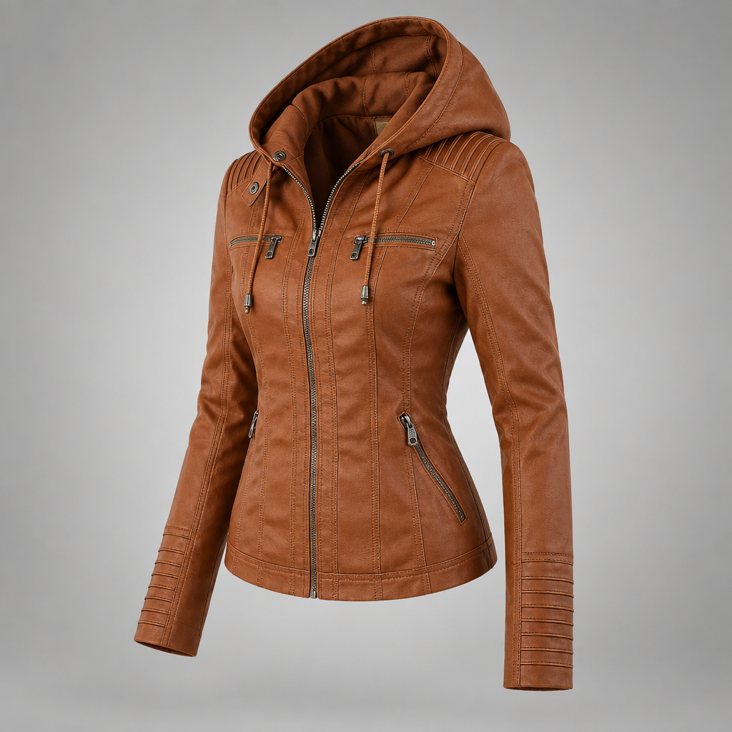 Sierra women's hooded faux leather jacket, view 4