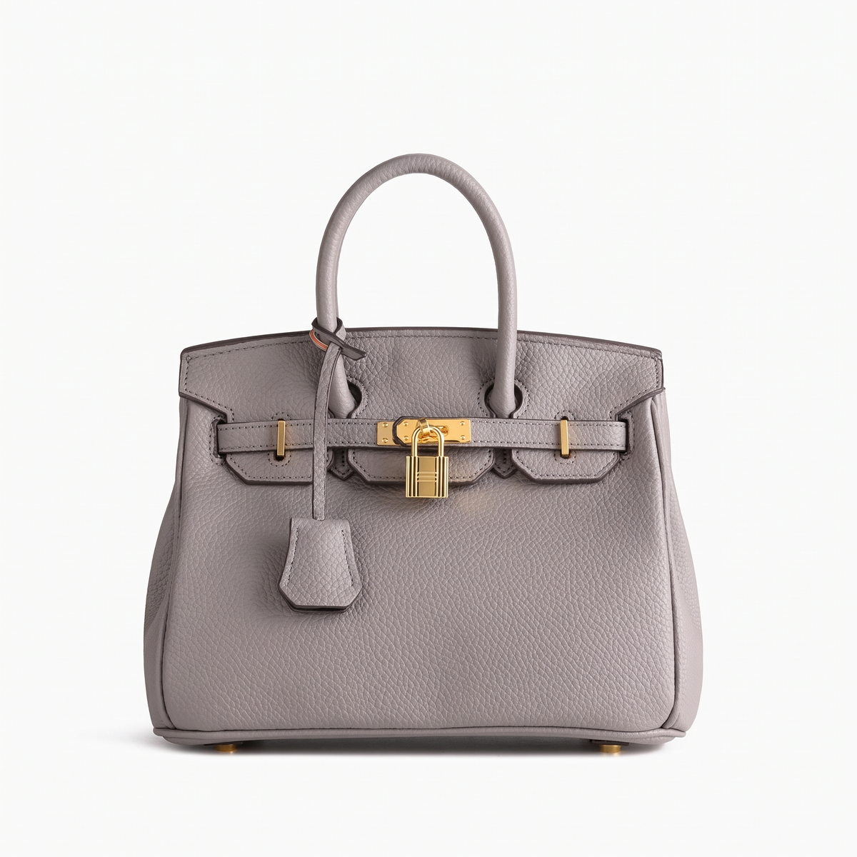 Structured Handbag with Textured Faux Leather & Gold-Tone Hardware in Grey