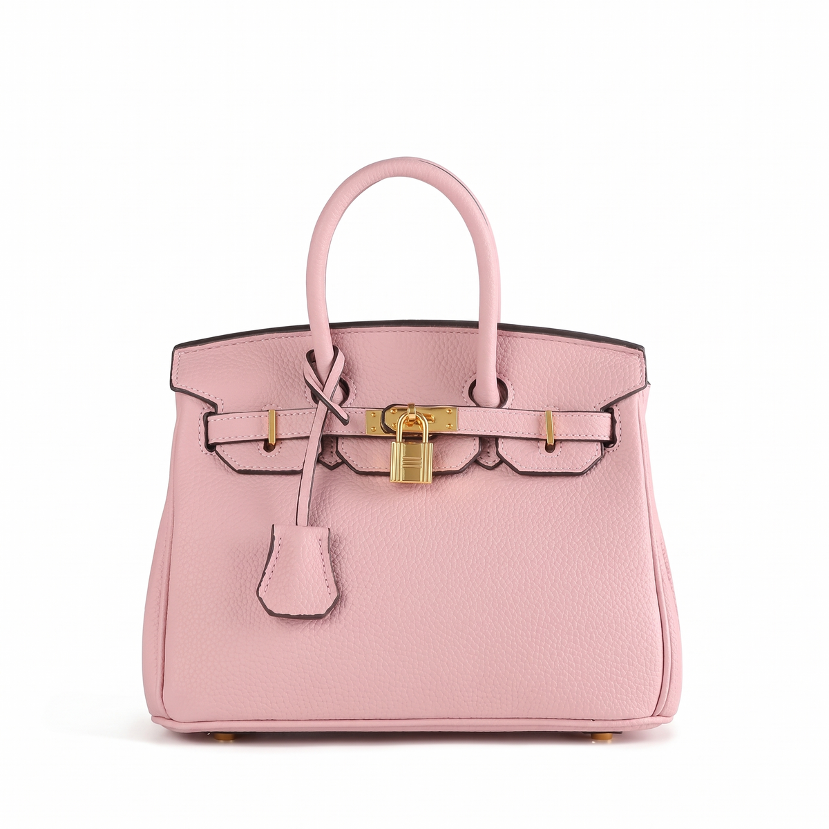 Structured Handbag with Textured Faux Leather & Gold-Tone Hardware in Pink