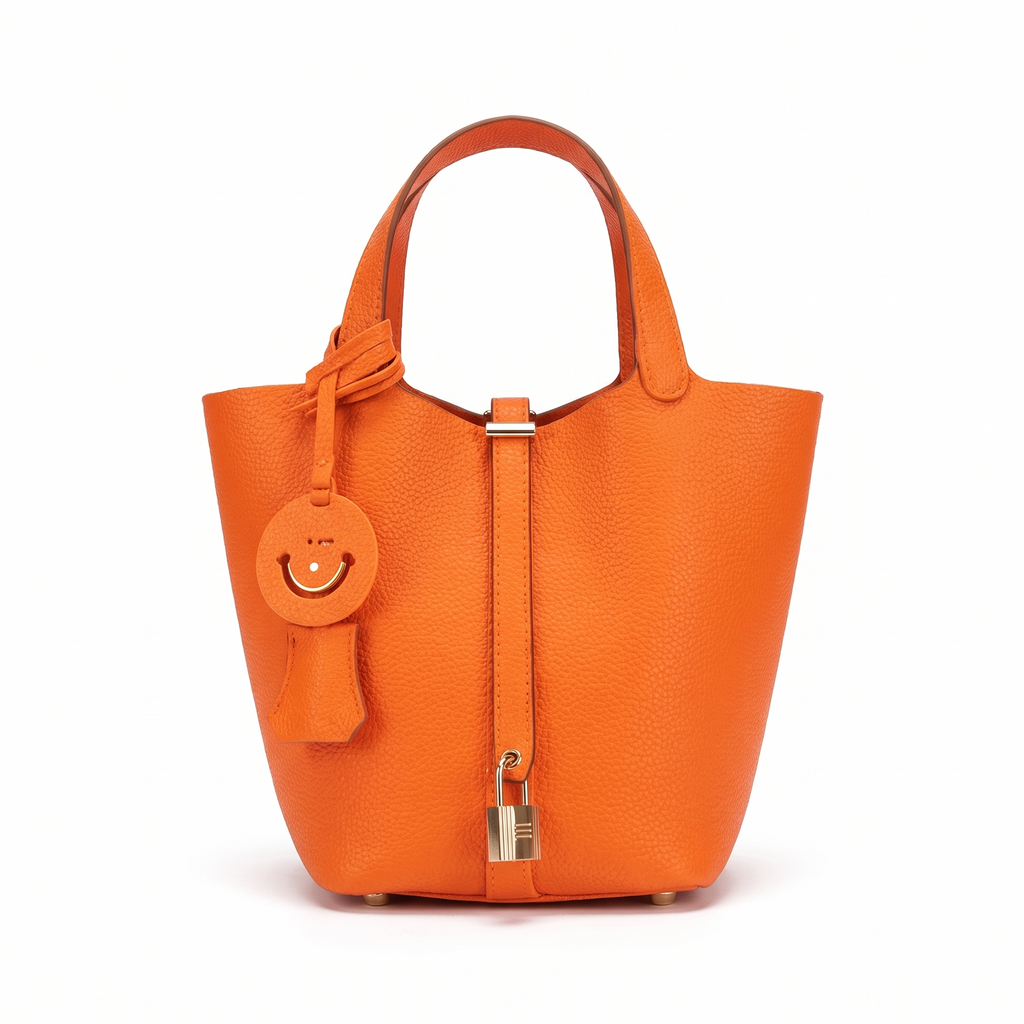 Structured Faux Leather Tote Bag for Women in Orange