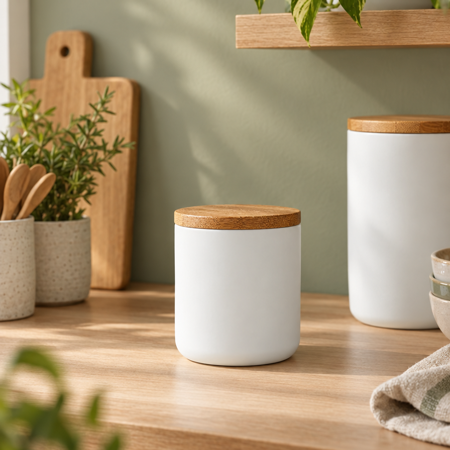 Airtight Ceramic Storage Jar with Wood Lid