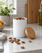 Airtight Ceramic Storage Jar with Wood Lid, view 2