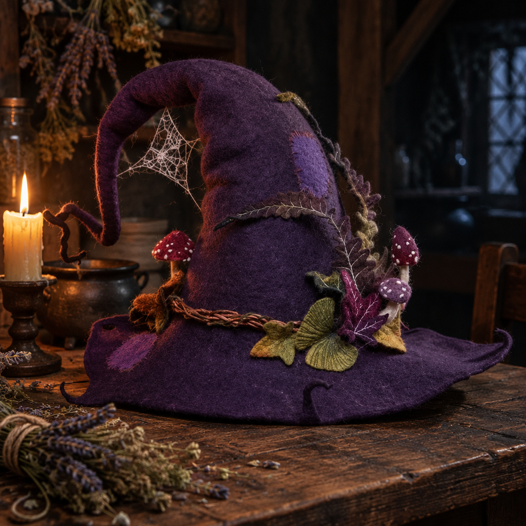 Hexwood felt witch hat in Purple, view 2