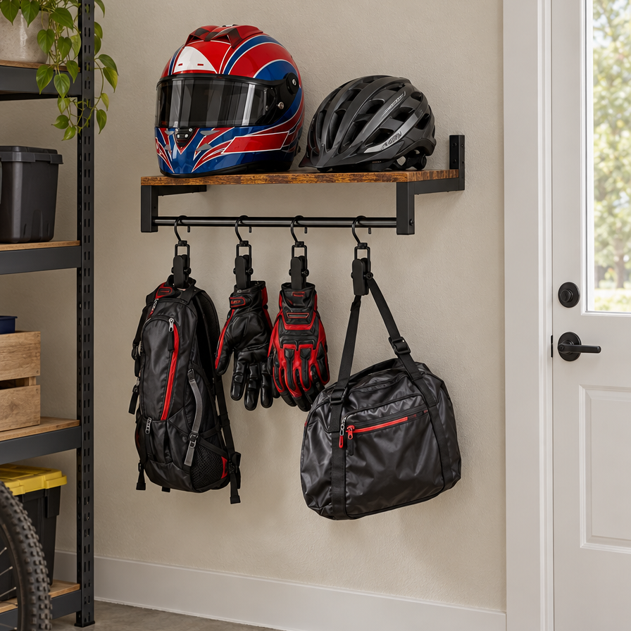 Wall-Mounted Gear Rack for Helmets & Sports Equipment
