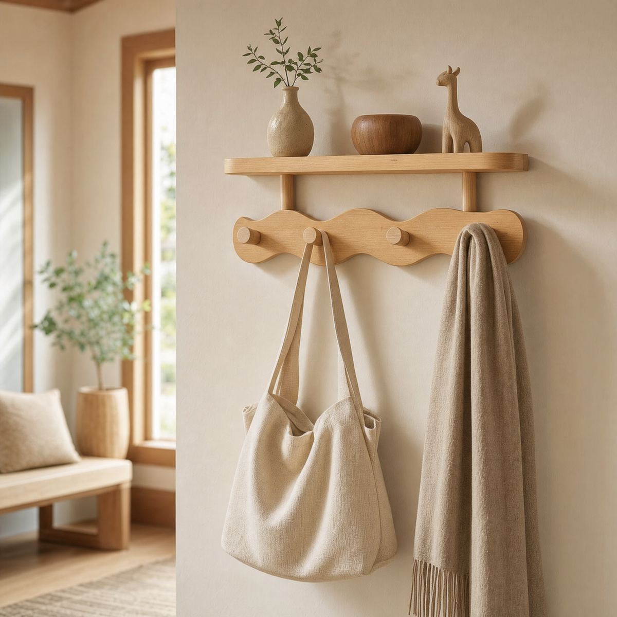 Skyline wavy wooden wall coat rack, view 4