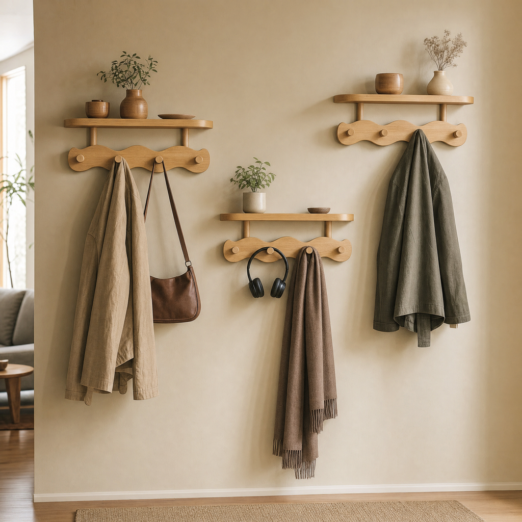 Skyline wavy wooden wall coat rack, view 5