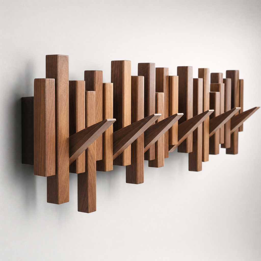 Nordic Solid Wood Coat Rack in Walnut