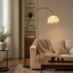 Meridian Arc Floor Lamp with Fabric Shade & Black Metal Frame