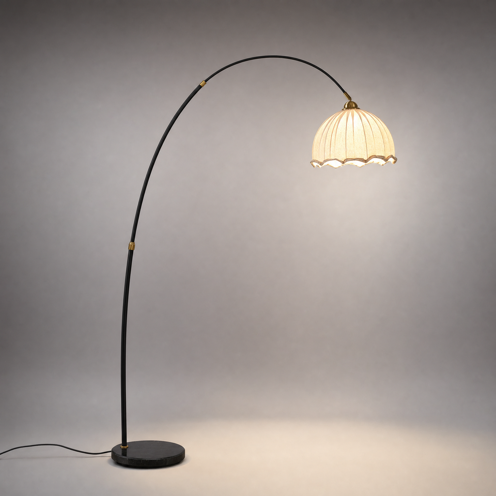 Meridian Arc Floor Lamp with Fabric Shade & Black Metal Frame, view 8