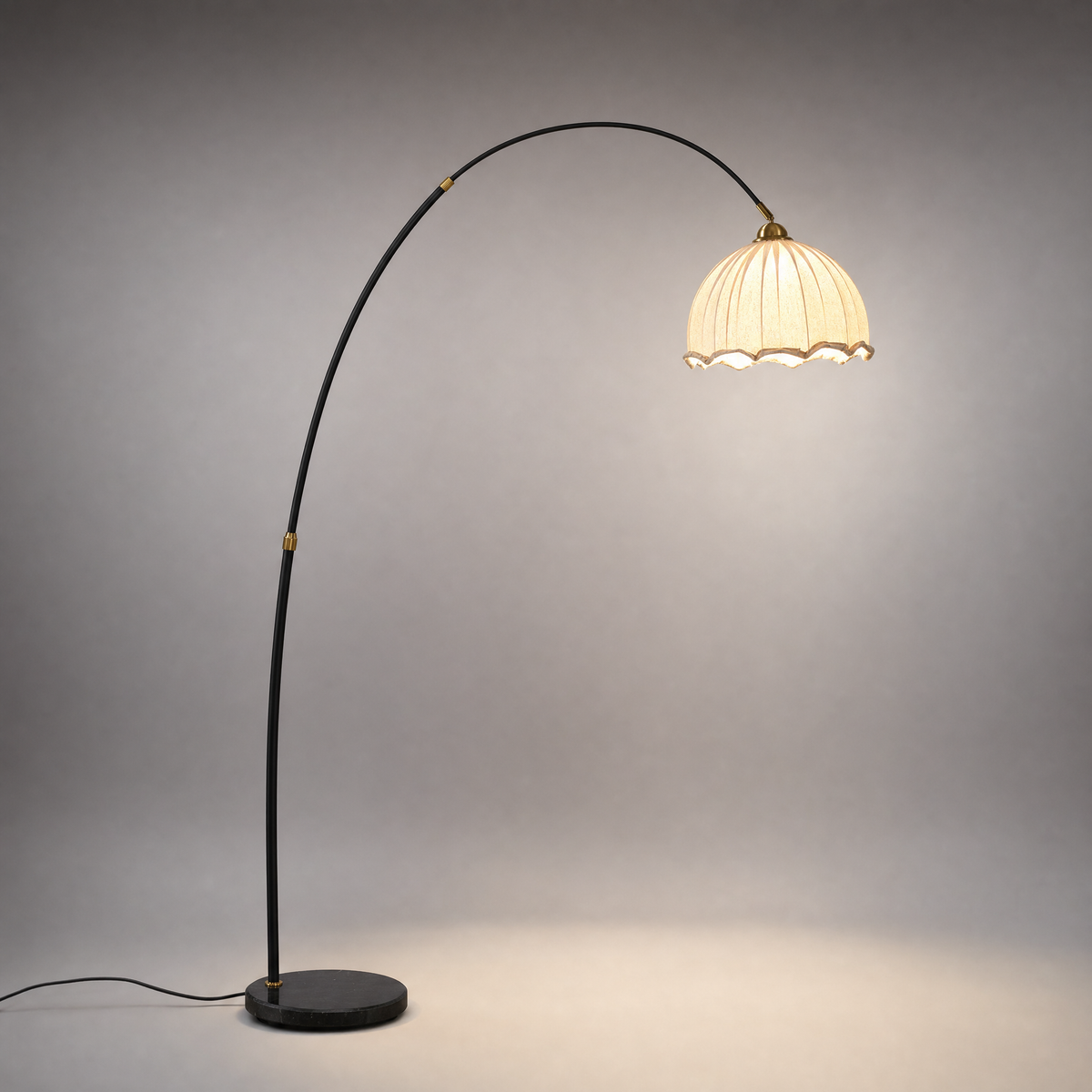 Meridian Arc Floor Lamp with Fabric Shade & Black Metal Frame, view 8