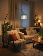 Meridian Arc Floor Lamp with Fabric Shade & Black Metal Frame, view 6