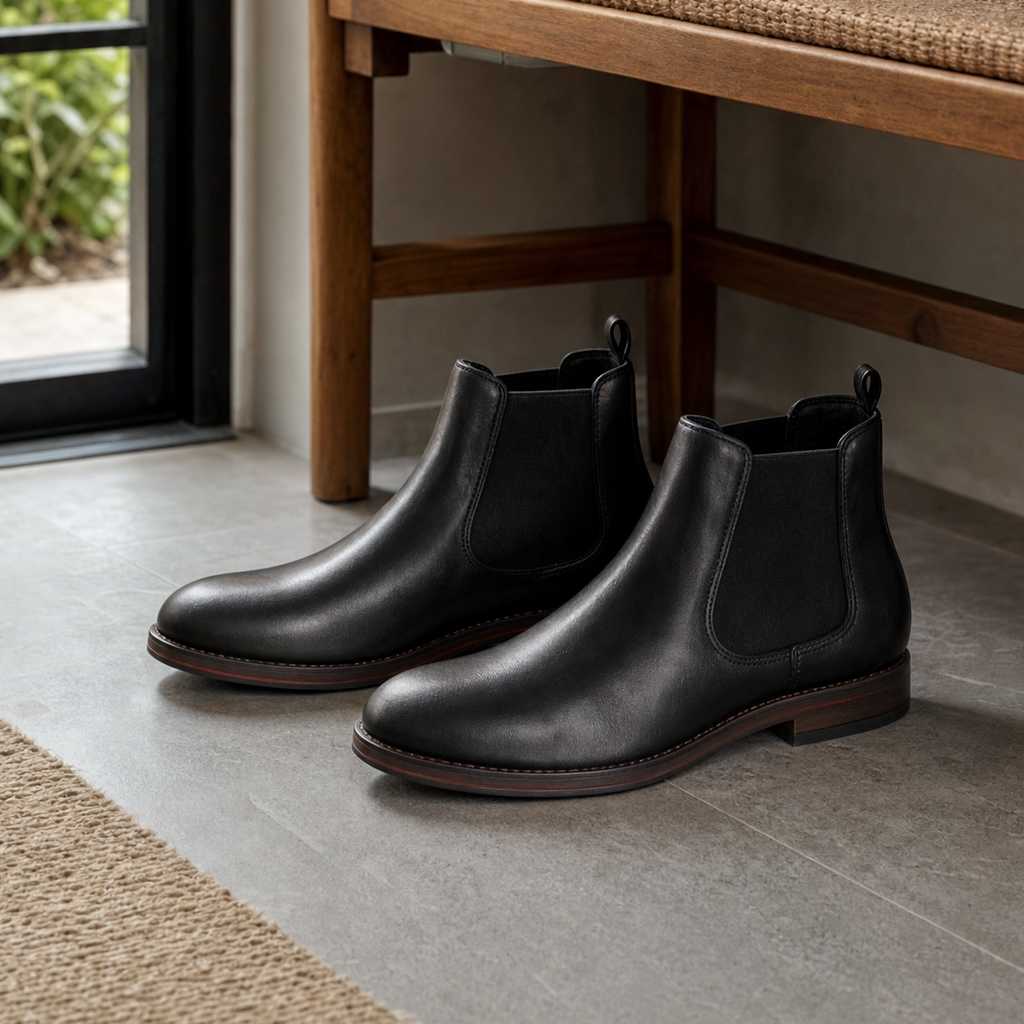 Kingsley men's faux leather Chelsea boots in Black