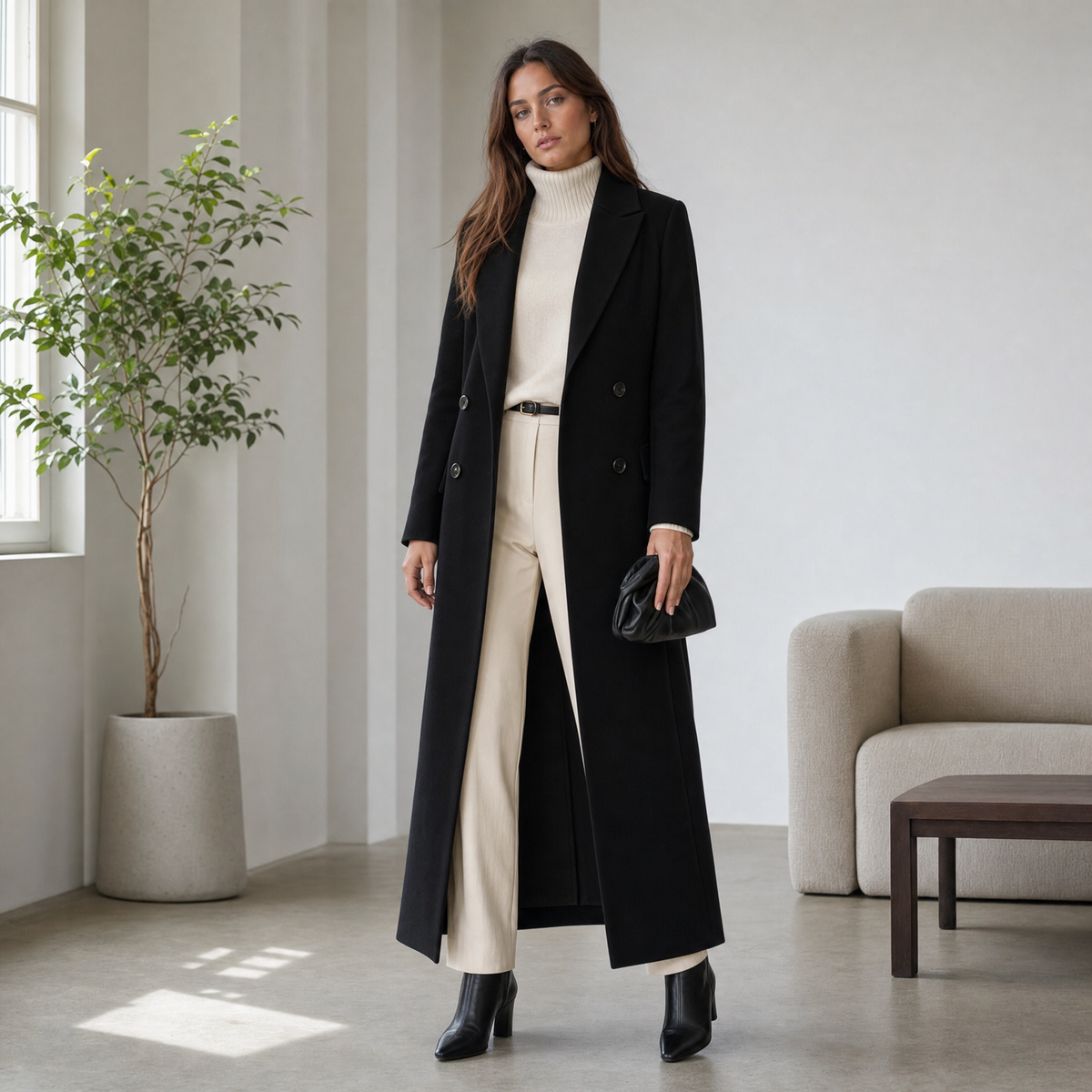 Langham women's longline tailored maxi coat, view 4