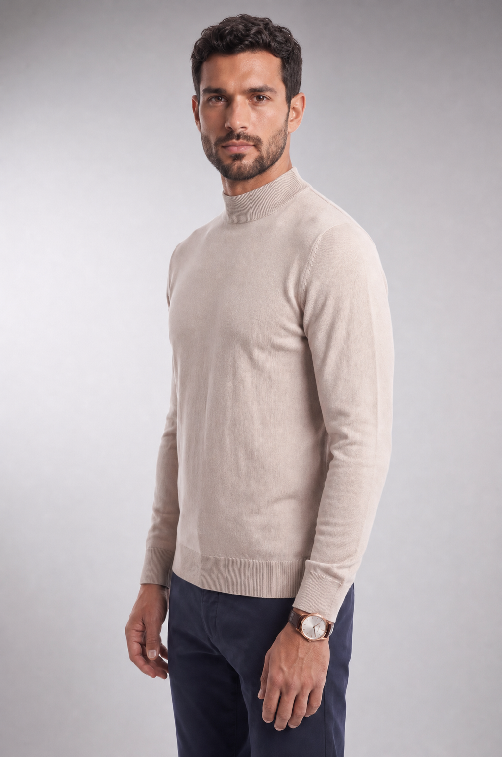Hendrix men's cotton mock neck jumper, view 3